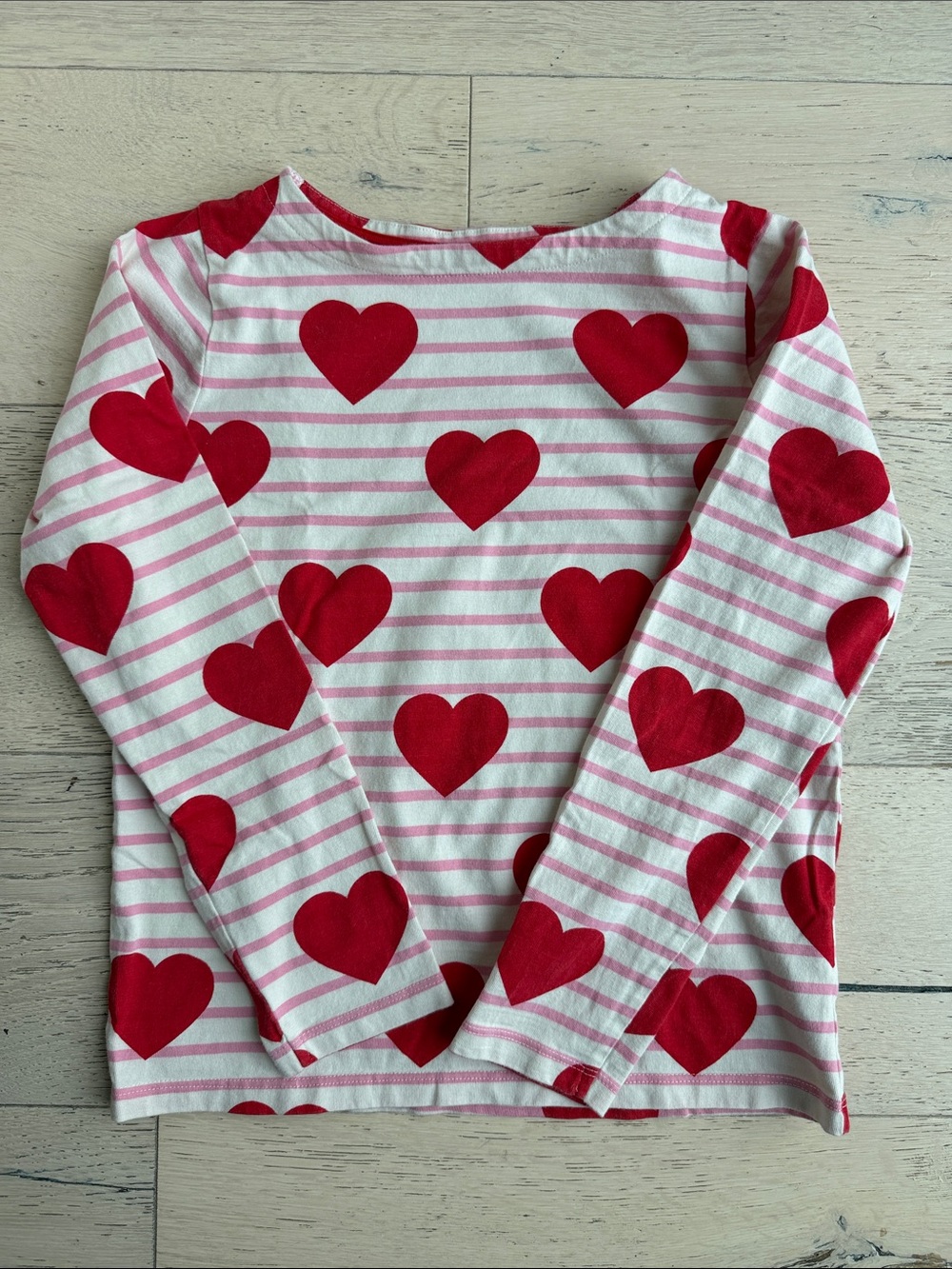 Mini Boden Pink and Red Striped Long Sleeve Top with 💕 Hearts